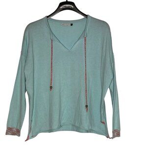 Zaket Plover Silk Blend Tie Neck Sweater Contrast Stitch Lightweight Sz MED